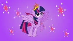 Size: 2048x1152 | Tagged: safe, artist:rocio_violeta24, imported from derpibooru, twilight sparkle, alicorn, pony, big crown thingy, cutie mark background, element of magic, female, gradient background, jewelry, mare, regalia, solo, twilight sparkle (alicorn)