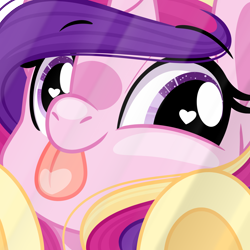 Size: 2000x2000 | Tagged: safe, artist:emberslament, derpibooru exclusive, imported from derpibooru, princess cadance, alicorn, pony, bust, cheek squish, cute, cutedance, eyebrows, eyebrows visible through hair, female, heart, heart eyes, high res, licking, licking the fourth wall, looking at you, smiling, smiling at you, solo, squishy cheeks, tongue out, wingding eyes