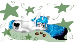 Size: 1280x720 | Tagged: safe, imported from derpibooru, oc, pony, unicorn, cookie, food, solo