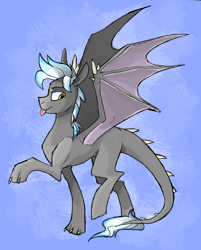 Size: 1280x1589 | Tagged: safe, artist:thevixvix, imported from derpibooru, oc, oc:chain lightning, dracony, dragon, hybrid, male, simple background, solo, tongue out