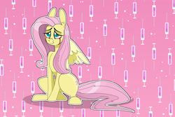 Size: 1280x853 | Tagged: safe, artist:thevixvix, imported from derpibooru, fluttershy, pony, blood, crying, female, mare, solo, syringe, tears of blood