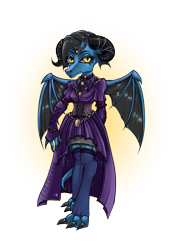 Size: 1158x1637 | Tagged: safe, artist:leastways, imported from derpibooru, oc, anthro, dragon, claws, clothes, commission, digital art, dragon oc, dragoness, dress, female, gloves, horns, jewelry, long gloves, non-pony oc, not ember, simple background, skirt, solo, spread wings, stockings, tail, thigh highs, transparent background, wings