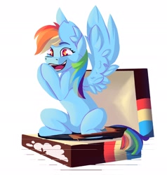 Size: 2066x2172 | Tagged: safe, artist:bloshha, imported from derpibooru, rainbow dash, pegasus, pony, female, mare, open mouth, simple background, sitting, solo, white background