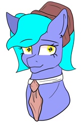 Size: 533x819 | Tagged: safe, imported from derpibooru, oc, oc:kate sanders, earth pony, pony, bust, hat, lawyer, looking at you, necktie, portrait, simple background, smiling, solo, staring at you, white background, yellow eyes