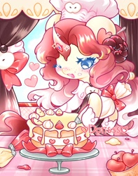 Size: 1575x2000 | Tagged: safe, artist:pinkdorisss, imported from derpibooru, pony, unicorn, baking, cake, female, food, mare, one eye closed, solo