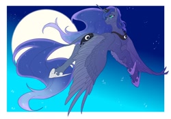 Size: 2150x1500 | Tagged: safe, artist:yexianww, imported from derpibooru, princess luna, alicorn, pony, female, mare, moon, night, solo