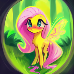 Size: 1024x1024 | Tagged: safe, imported from derpibooru, fluttershy, pegasus, pony, ai content, ai generated, blushing, cute, female, generator:pony diffusion v4, generator:stable diffusion, looking at you, mare, prompter:siber, solo