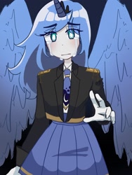 Size: 1536x2048 | Tagged: safe, artist:neptune_zhs, imported from derpibooru, princess luna, human, crying, humanized, solo, winged humanization, wings