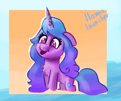 Size: 1200x1000 | Tagged: safe, artist:llamalauncher, imported from derpibooru, izzy moonbow, pony, unicorn, chest fluff, female, g5, solo, tongue out