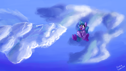 Size: 3840x2160 | Tagged: safe, artist:llamalauncher, imported from derpibooru, izzy moonbow, pony, unicorn, cloud, female, g5, solo