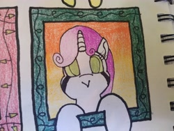 Size: 4608x3456 | Tagged: safe, artist:acid flask, imported from derpibooru, sweetie belle, pony, robot, unicorn, 2d, art dump, colored, female, happy, looking at you, mare, paper, sketch, sketch dump, sketchbook, smiling, solo, sweetie bot, traditional art