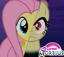 Size: 948x843 | Tagged: safe, artist:thelivingsausage, imported from derpibooru, fluttershy, bat pony, pony, bat ponified, flutterbat, it's morbin time, morbius, parody, race swap
