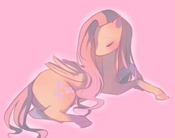 Size: 642x507 | Tagged: safe, artist:qq77191095, imported from derpibooru, fluttershy, pegasus, pony, eyes closed, female, mare, pink background, simple background, solo