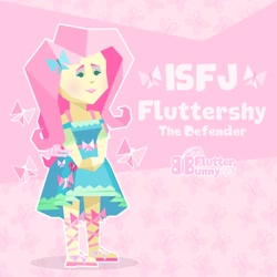 Size: 1600x1600 | Tagged: safe, artist:flutterinreall, imported from derpibooru, fluttershy, human, equestria girls, clothes, dress, isfj, mbti, solo, text