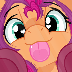 Size: 2000x2000 | Tagged: safe, artist:emberslament, imported from derpibooru, sunny starscout, earth pony, pony, :p, cute, female, g5, heart, heart eyes, licking, licking the fourth wall, mare, sunnybetes, tongue out, wingding eyes