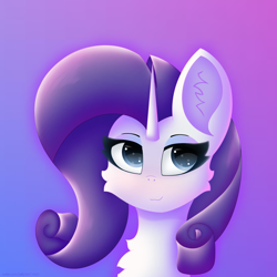 Size: 3500x3500 | Tagged: safe, artist:gaffy, imported from derpibooru, rarity, pony, unicorn, bust, cheek fluff, chest fluff, female, gradient background, solo