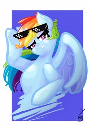 Size: 1451x2048 | Tagged: safe, artist:gokiragon, imported from derpibooru, rainbow dash, pegasus, pony, female, grin, mare, smiling, solo, sunglasses