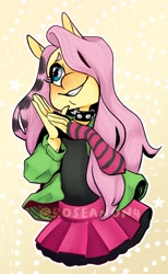 Size: 964x1565 | Tagged: safe, artist:roseanon4, imported from derpibooru, fluttershy, anthro, clothes, female, mare, skirt, solo