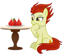 Size: 4800x4130 | Tagged: safe, artist:a4r91n, imported from derpibooru, oc, oc only, oc:para focului, earth pony, pony, food, jewelry, pear, pendant, simple background, suspicious, transparent background, vector