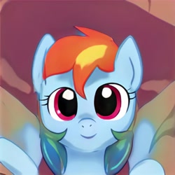 Size: 1024x1024 | Tagged: safe, imported from derpibooru, pony, ai content, ai generated, cute, ears up, eyelashes, generator:thisponydoesnotexist, looking at you, nostrils, not rainbow dash, raised hooves, shading, smiling, smiling at you, solo