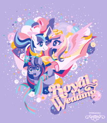 Size: 907x1041 | Tagged: safe, artist:735illustration, imported from derpibooru, princess cadance, shining armor, twilight sparkle, alicorn, pony, unicorn, female, male, mare, royal wedding, stallion