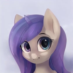 Size: 1024x1024 | Tagged: safe, imported from derpibooru, pony, ai content, ai generated, ears up, eyelashes, generator:thisponydoesnotexist, gradient background, looking at you, raised eyebrows, shading, smiling, smiling at you, solo