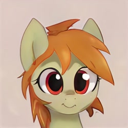 Size: 1024x1024 | Tagged: safe, imported from derpibooru, pony, ai content, ai generated, bust, ears up, eyelashes, generator:thisponydoesnotexist, looking at you, nostrils, shading, simple background, smiling, solo