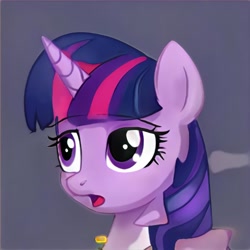 Size: 1024x1024 | Tagged: safe, imported from derpibooru, pony, unicorn, ai content, ai generated, bust, ears up, eyelashes, generator:thisponydoesnotexist, gradient background, lidded eyes, nostrils, not twilight sparkle, open mouth, shading, solo