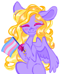 Size: 800x980 | Tagged: safe, artist:webkinzworldz, imported from derpibooru, lily blossom, pegasus, pony, eyes closed, pride, pride flag, simple background, smiling, solo, transgender, transgender pride flag, unshorn fetlocks, white background