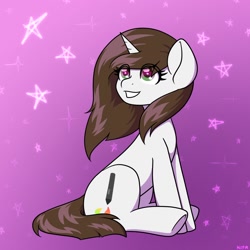 Size: 1500x1500 | Tagged: safe, artist:koapony, imported from derpibooru, oc, oc only, oc:brittneigh ackermane, pony, unicorn, eye clipping through hair, sitting, smiling, solo