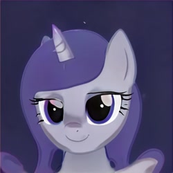 Size: 1024x1024 | Tagged: safe, imported from derpibooru, pony, unicorn, ai content, ai generated, bust, ears up, eyelashes, generator:thisponydoesnotexist, gradient background, lidded eyes, looking at you, smiling, smiling at you, solo