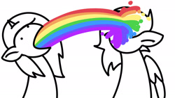 Size: 1920x1080 | Tagged: safe, artist:koapony, imported from derpibooru, oc, oc only, oc:brittneigh ackermane, oc:koa, pegasus, pony, unicorn, asdfmovie2, doodle, open mouth, puking rainbows, vomiting, wat