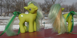 Size: 730x358 | Tagged: safe, artist:lonewolf3878, imported from derpibooru, oc, oc:citrina, earth pony, pony, brushable, customized toy, female, g3, irl, photo, toy