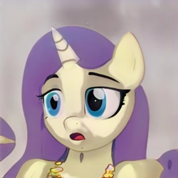 Size: 1024x1024 | Tagged: safe, imported from derpibooru, pony, unicorn, ai content, ai generated, blue background, bust, ears up, eyelashes, generator:thisponydoesnotexist, gradient background, nostrils, open mouth, purple mane, raised eyebrows, simple background, solo