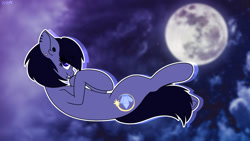 Size: 1920x1080 | Tagged: safe, artist:koapony, imported from derpibooru, oc, oc only, earth pony, pony, ear piercing, earring, jewelry, lip piercing, looking at you, moon, piercing, solo