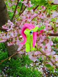 Size: 2848x3797 | Tagged: safe, artist:malte279, imported from derpibooru, part of a set, fluttershy, pony, chenille, chenille stems, chenille wire, cherry blossoms, craft, flower, flower blossom, irl, part of a series, photo, pipe cleaner sculpture, pipe cleaners