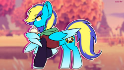 Size: 1920x1080 | Tagged: safe, artist:koapony, imported from derpibooru, oc, oc only, oc:general mumble, pegasus, pony, clothes, colored wings, colored wingtips, eyebrows, eyebrows visible through hair, hoodie, looking at you, smoothie, solo, two toned wings, wing hands, wing hold, wings