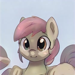 Size: 1024x1024 | Tagged: safe, imported from derpibooru, pony, ai content, ai generated, bust, ears up, eyebrows, eyelashes, generator:thisponydoesnotexist, gradient background, looking at you, nostrils, shading, smiling, smiling at you, solo