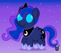 Size: 1347x1177 | Tagged: safe, artist:wheatley r.h., derpibooru exclusive, imported from derpibooru, princess luna, alicorn, pony, chibi, female, gradient background, mare, night, night sky, simple background, sky, solo, stars, vector, watermark