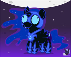 Size: 1460x1177 | Tagged: safe, artist:wheatley r.h., derpibooru exclusive, imported from derpibooru, nightmare moon, alicorn, pony, chibi, fangs, female, gradient background, mare, moon, night, night sky, simple background, sky, solo, stars, vector, watermark