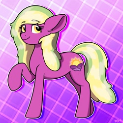 Size: 2000x2000 | Tagged: safe, artist:koapony, imported from derpibooru, oc, oc only, oc:languid warmth, earth pony, pony, eyebrows, eyebrows visible through hair, raised hoof, smiling, solo