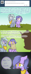 Size: 1181x2777 | Tagged: safe, artist:lolepopenon, imported from derpibooru, oc, oc:billie, oc:blue strings, earth pony, pony, ask billie the kid, ask, comic, crying