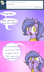 Size: 1181x1913 | Tagged: safe, artist:lolepopenon, imported from derpibooru, oc, oc:billie, earth pony, pony, ask billie the kid, ask, comic, floppy ears, hooves on cheeks, solo