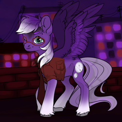 Size: 1024x1024 | Tagged: safe, imported from derpibooru, oc, oc only, oc:amethyst volt, pegasus, pony, clothes, ear fluff, glasses, jacket, male, necktie, purple fur, purple mane, purple tail, tail, unshorn fetlocks, white mane