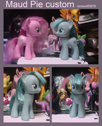 Size: 1024x1265 | Tagged: safe, artist:lonewolf3878, imported from derpibooru, bon bon, maud pie, pinkie pie, spike, sweetie drops, dragon, earth pony, pony, alternate hair color, brushable, customized toy, female, funko, irl, male, mare, photo, text, toy, wrong hair color