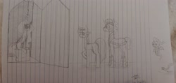 Size: 4032x1920 | Tagged: safe, artist:those kids in the corner, imported from derpibooru, king sombra, princess celestia, spike, twilight sparkle, alicorn, ghost, pony, undead, unicorn, open door, traditional art