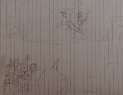 Size: 2482x1920 | Tagged: safe, artist:those kids in the corner, imported from derpibooru, princess celestia, princess luna, earth pony, pegasus, pony, unicorn, angry, castle, cowering, eclipse, flying, traditional art, young celestia, young luna