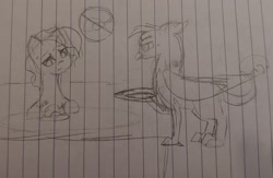 Size: 2576x1680 | Tagged: safe, artist:those kids in the corner, imported from derpibooru, oc, unnamed oc, bird, chicken, earth pony, griffon, pony, annoyed, booth, restaurant, table, thought bubble, traditional art, uneasy, waitress