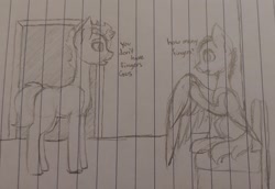 Size: 2408x1658 | Tagged: safe, artist:those kids in the corner, imported from derpibooru, earth pony, pegasus, pony, burton guster, chair, ponified, shawn spencer, traditional art