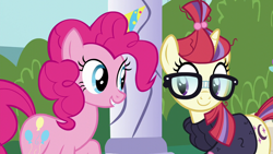 Size: 1280x720 | Tagged: safe, imported from derpibooru, screencap, moondancer, pinkie pie, earth pony, pony, unicorn, amending fences, season 5, cute, dancerbetes, diapinkes, duo, duo female, female, glasses, happy, mare, smiling